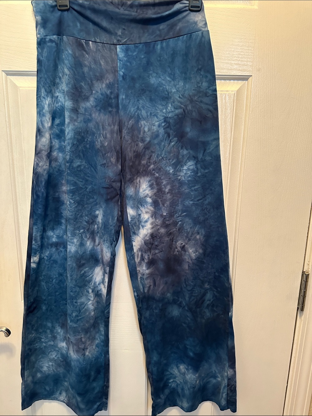 Wide Leg Tie-Dye Knit Pants in Deep Blues & Teal Boho Festival Comfort Chic Med